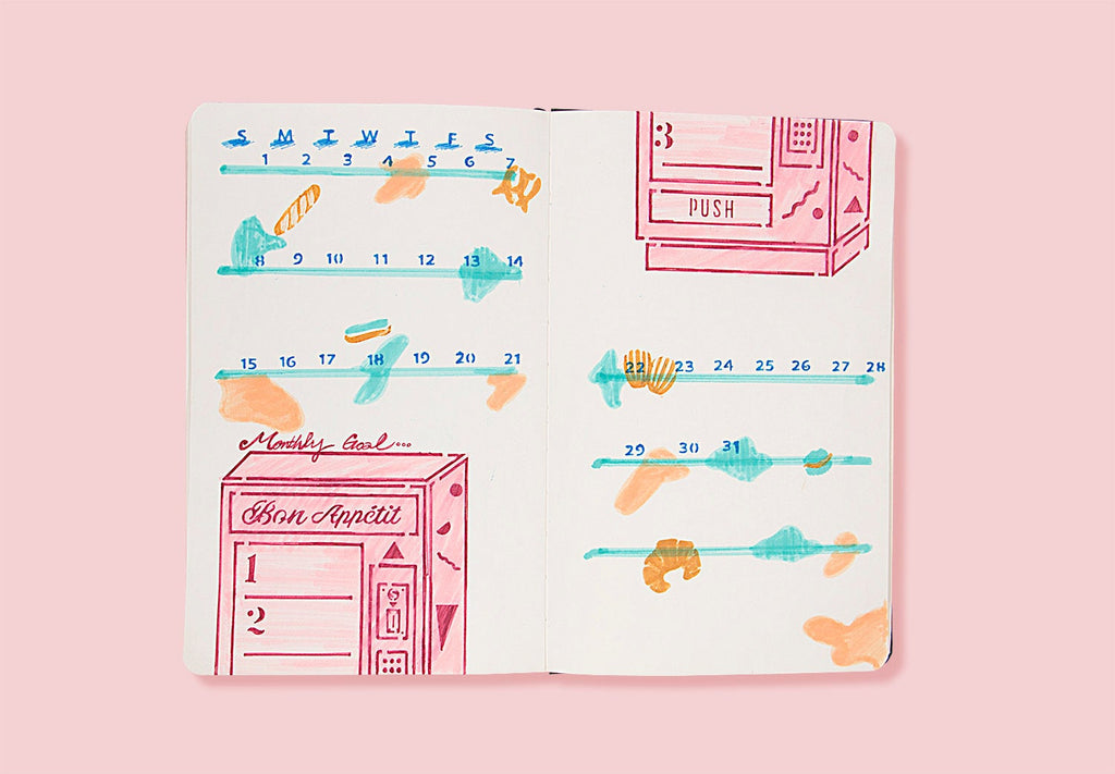 Bullet Journal Illustrations- French Bakes and Patisserie in a Vending Machine Stencil